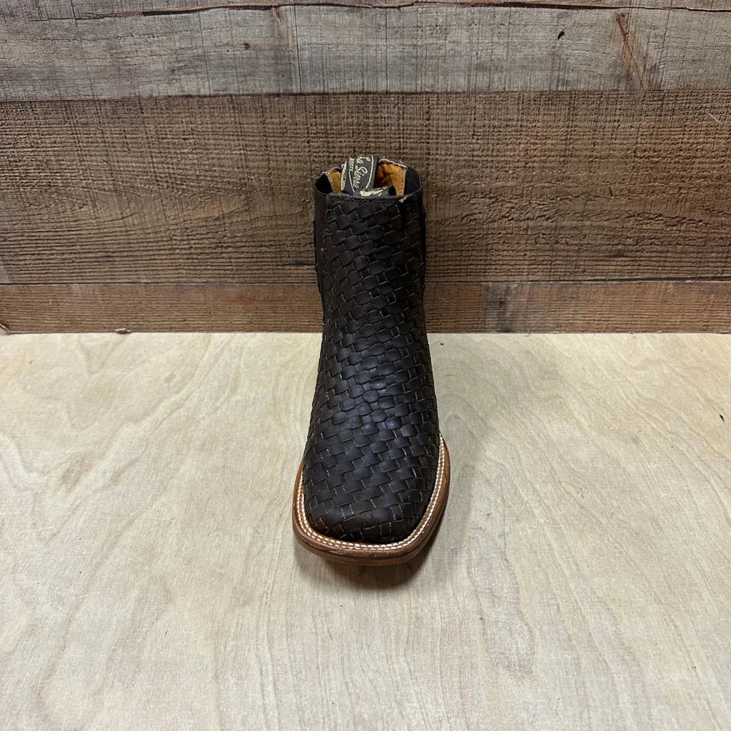 Men's Western Cowboy Woven Leather Square Toe Half Ankle Boot Est. 716 Tobacco - OriginalWestern.com