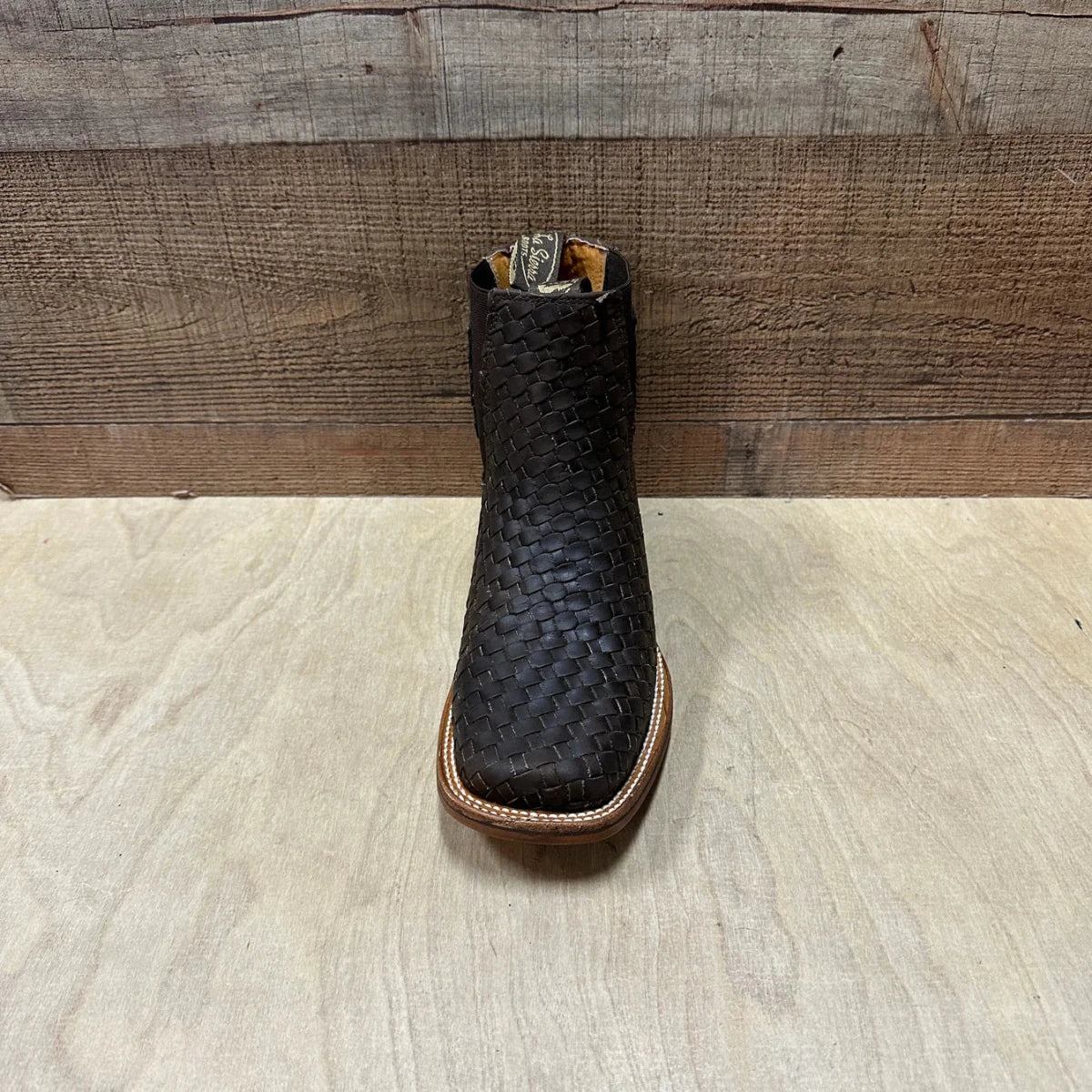 Men's Western Cowboy Woven Leather Square Toe Half Ankle Boot Est. 716 Tobacco - OriginalWestern.com