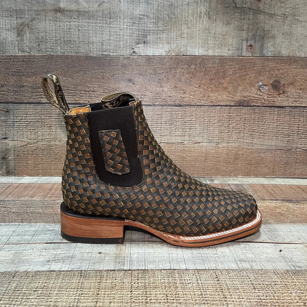 Men's Western Cowboy Woven Leather Square Toe Half Ankle Boot Est. 716 Tobacco/Tan - OriginalWestern.com