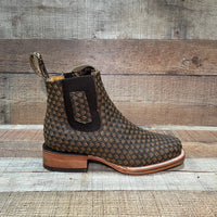 Men's Western Cowboy Woven Leather Square Toe Half Ankle Boot Est. 716 Tobacco/Tan - OriginalWestern.com