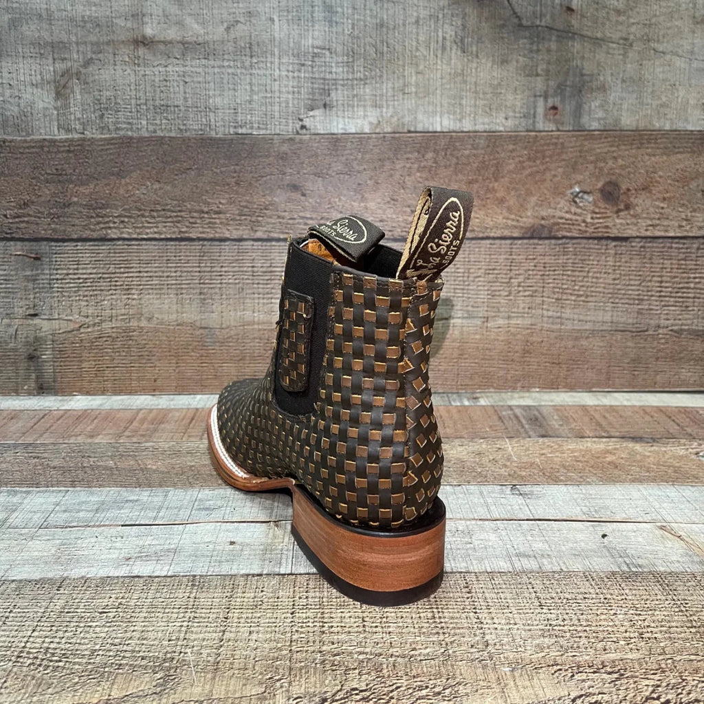 Men's Western Cowboy Woven Leather Square Toe Half Ankle Boot Est. 716 Tobacco/Tan - OriginalWestern.com