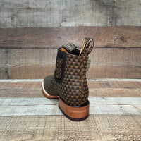 Men's Western Cowboy Woven Leather Square Toe Half Ankle Boot Est. 716 Tobacco/Tan - OriginalWestern.com