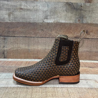 Men's Western Cowboy Woven Leather Square Toe Half Ankle Boot Est. 716 Tobacco/Tan - OriginalWestern.com