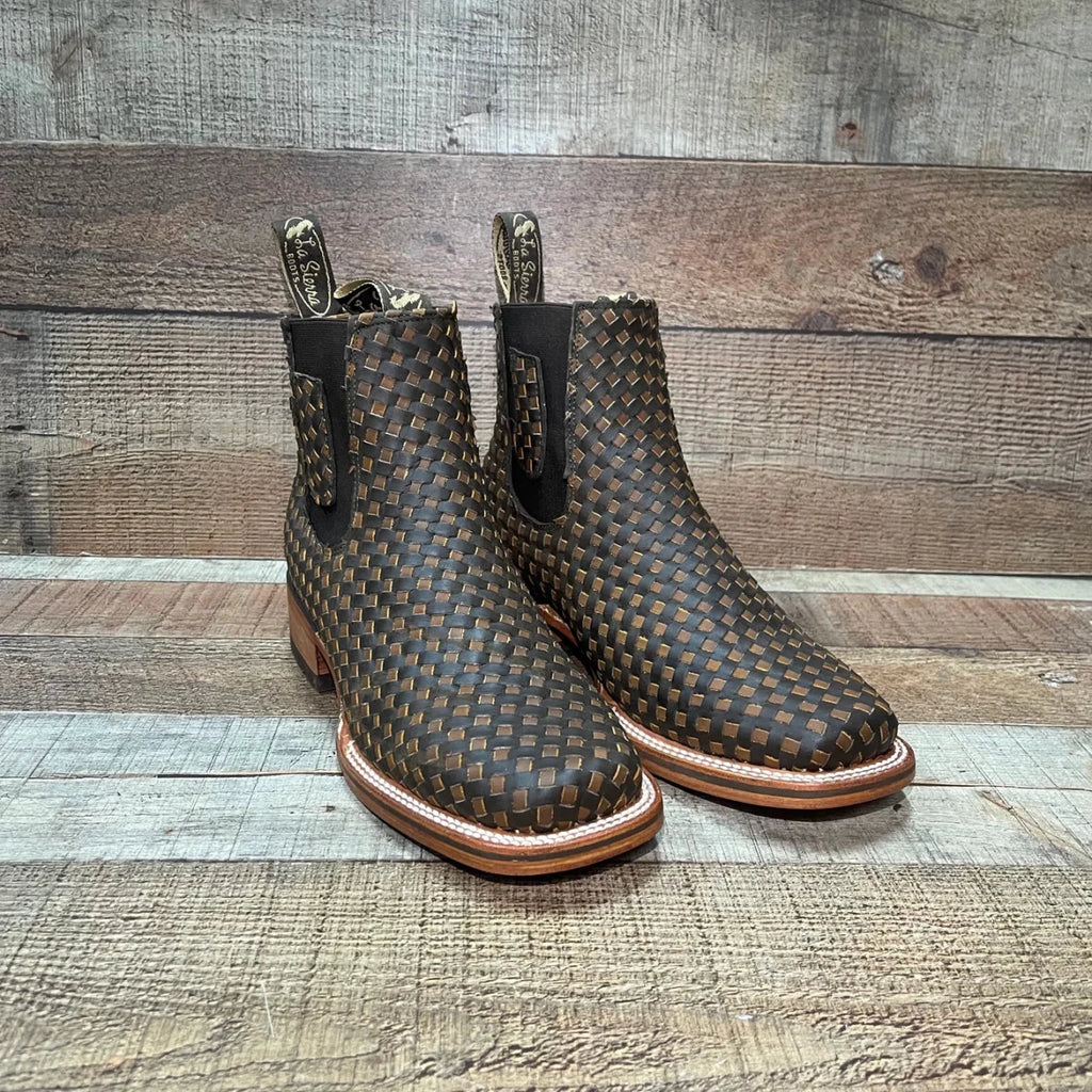 Men's Western Cowboy Woven Leather Square Toe Half Ankle Boot Est. 716 Tobacco/Tan - OriginalWestern.com