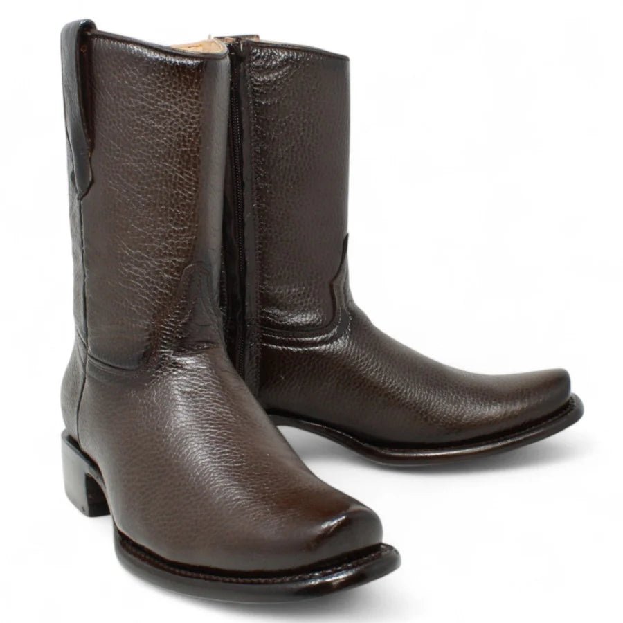 Men's Western Cowboy Zipper Genuine American Deer Leather Boots Dubai Square Toe - Brown - OriginalWestern.com