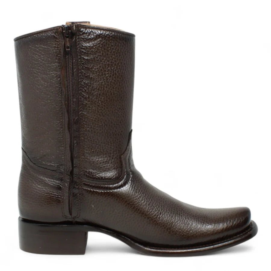 Men's Western Cowboy Zipper Genuine American Deer Leather Boots Dubai Square Toe - Brown - OriginalWestern.com