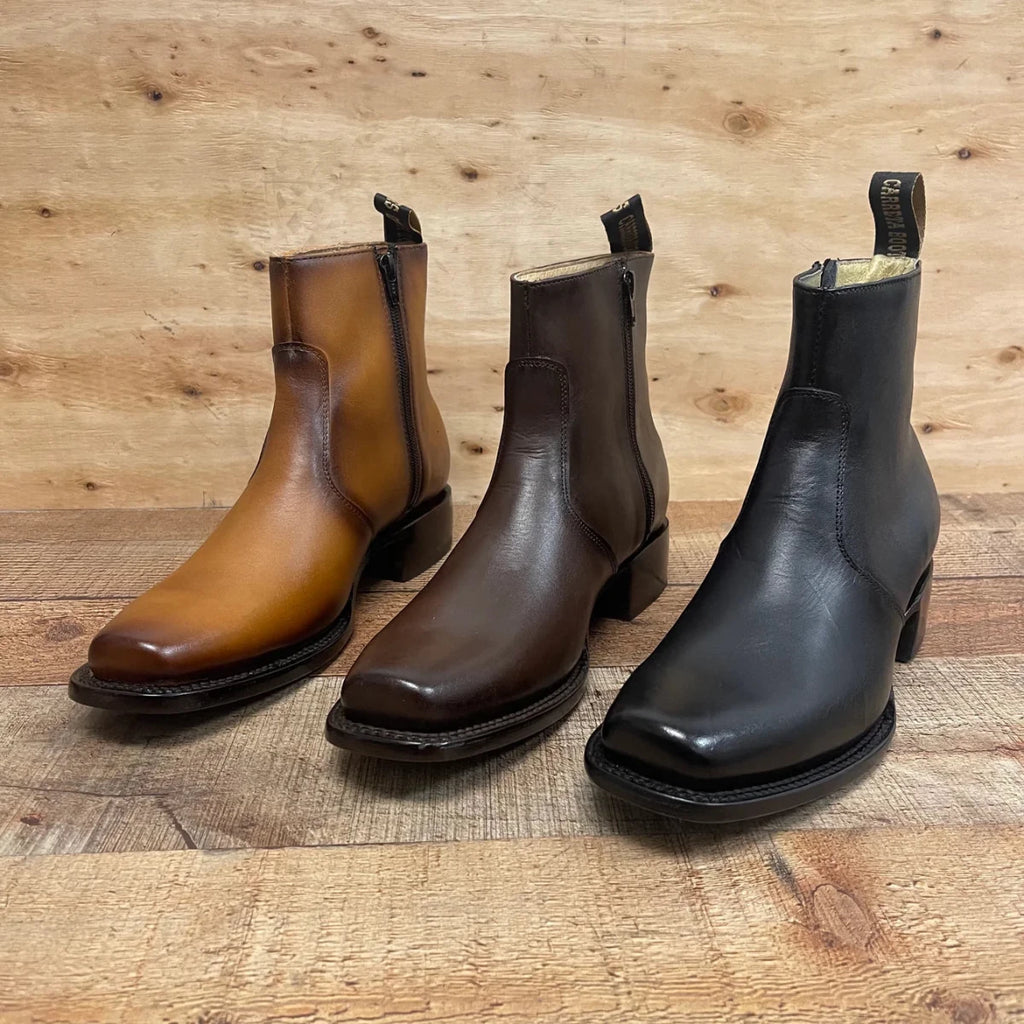 Men's Western Cowboy Zipper Genuine Leather Ankle Boots Dubai Toe Est. 266 Black - OriginalWestern.com