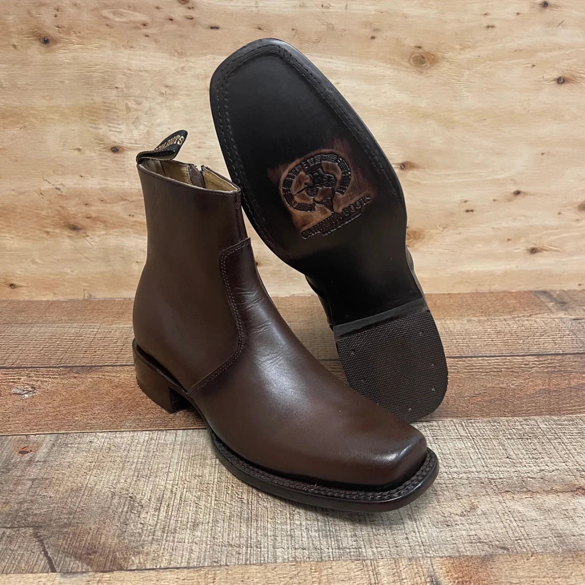 Men's Western Cowboy Zipper Genuine Leather Ankle Boots Dubai Toe Est. 266 Brown - OriginalWestern.com