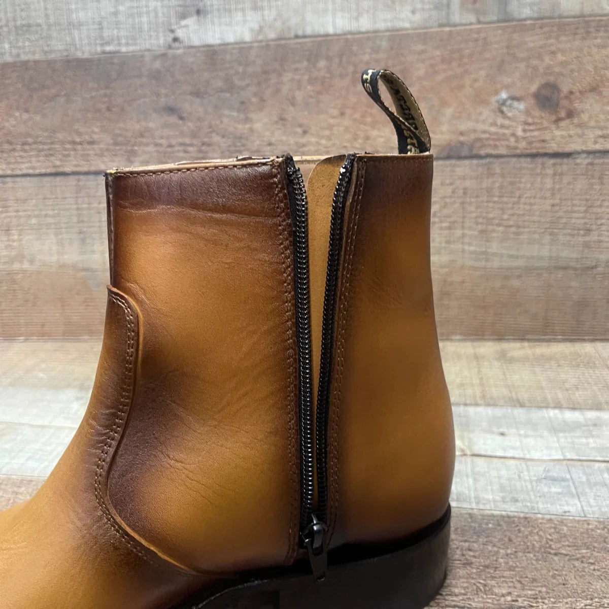 Men's Western Cowboy Zipper Genuine Leather Ankle Boots Dubai Toe Est. 266 Honey - OriginalWestern.com