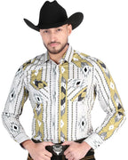 El General - Men's Gray Western Shirt with Geometric Print  44473
