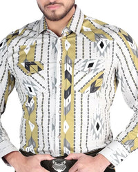 El General - Men's Gray Western Shirt with Geometric Print  44473
