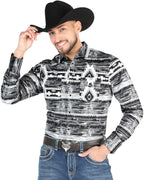 El General - Men's Gray Western Shirt with Tribal Print  44488