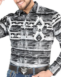 El General - Men's Gray Western Shirt with Tribal Print  44488