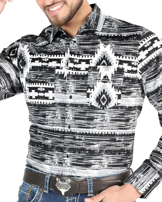 El General - Men's Gray Western Shirt with Tribal Print  44488