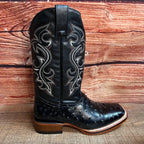 Men's Western Ostrich Print Leather Cowboy Square Toe Boots Est. 380 Black - OriginalWestern.com