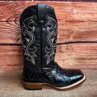 Men's Western Ostrich Print Leather Cowboy Square Toe Boots Est. 380 Black - OriginalWestern.com