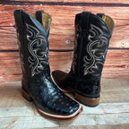 Men's Western Ostrich Print Leather Cowboy Square Toe Boots Est. 380 Black - OriginalWestern.com