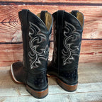 Men's Western Ostrich Print Leather Cowboy Square Toe Boots Est. 380 Black - OriginalWestern.com