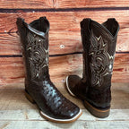 Men's Western Ostrich Print Leather Cowboy Square Toe Boots Est. 380 Brown - OriginalWestern.com
