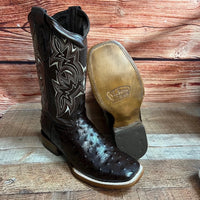 Men's Western Ostrich Print Leather Cowboy Square Toe Boots Est. 380 Brown - OriginalWestern.com