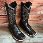 Men's Western Ostrich Print Leather Cowboy Square Toe Boots Est. 380 Brown - OriginalWestern.com