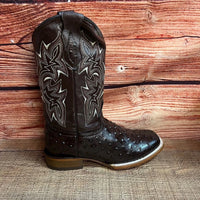 Men's Western Ostrich Print Leather Cowboy Square Toe Boots Est. 380 Brown - OriginalWestern.com