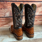 Men's Western Ostrich Print Leather Cowboy Square Toe Boots Est. 380 Cognac - OriginalWestern.com