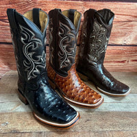 Men's Western Ostrich Print Leather Cowboy Square Toe Boots Est. 380 Cognac - OriginalWestern.com
