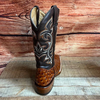 Men's Western Ostrich Print Leather Cowboy Square Toe Boots Est. 380 Cognac - OriginalWestern.com