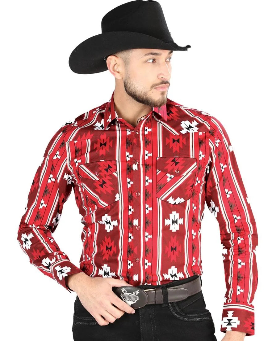 El General - Men's Red Western Geometric Shirt  44472