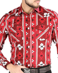 El General - Men's Red Western Geometric Shirt  44472