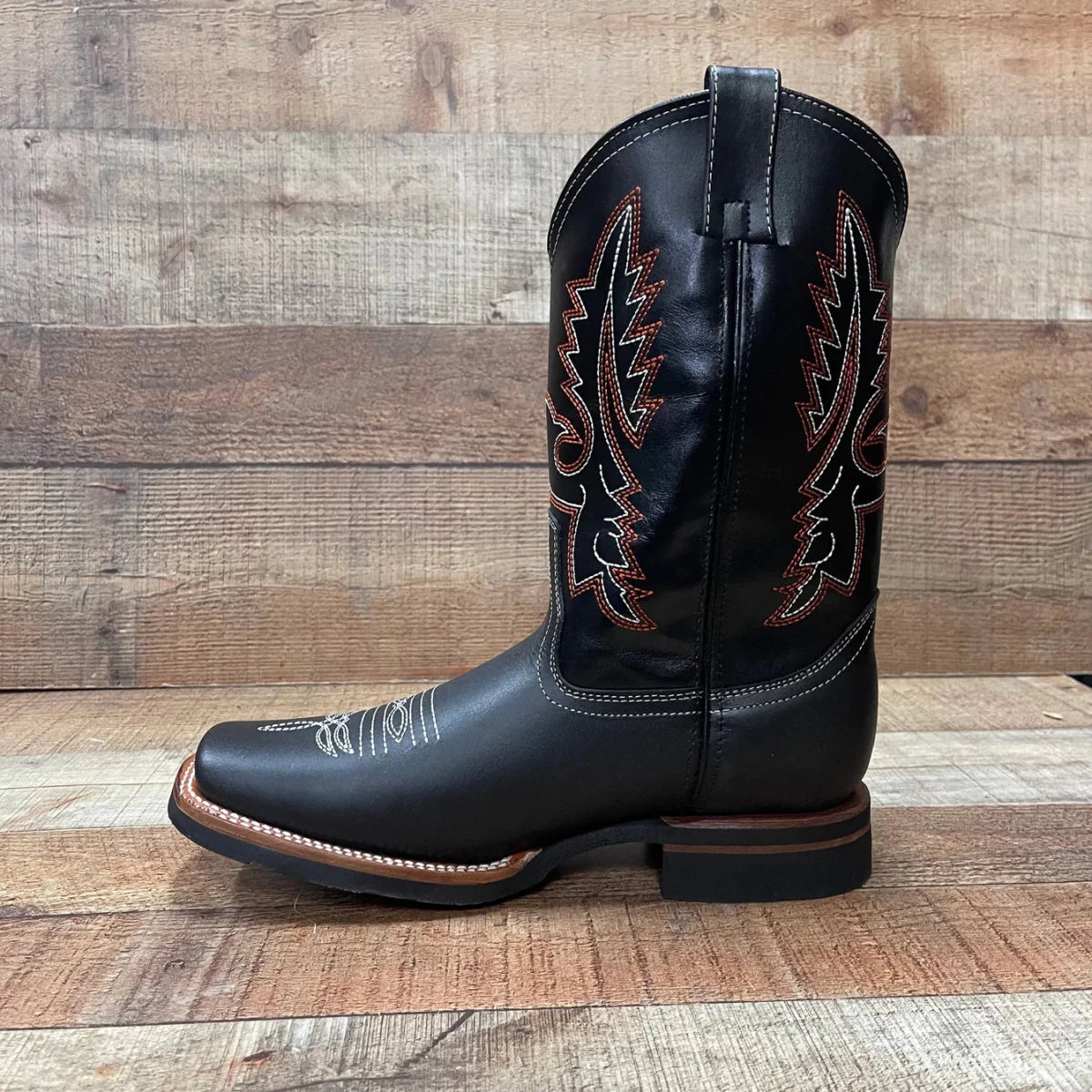 Men's Western Rodeo Cowboy Genuine Leather Boots Square Toe Est. 387 Black - OriginalWestern.com