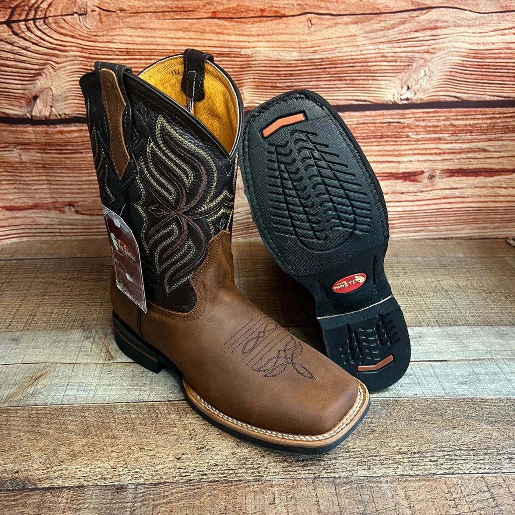Men's Western Rodeo Cowboy Genuine Leather Square Toe Boots Est. 699 Caoba - OriginalWestern.com