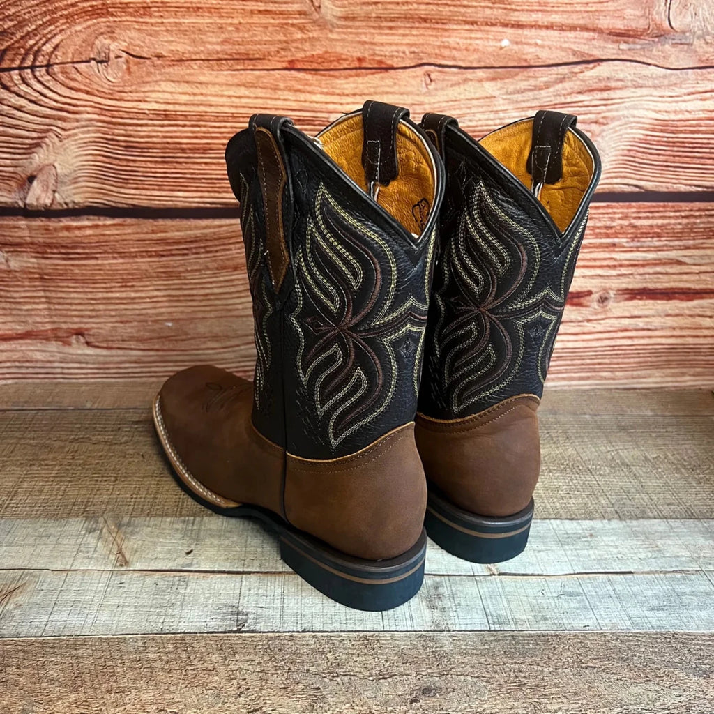 Men's Western Rodeo Cowboy Genuine Leather Square Toe Boots Est. 699 Caoba - OriginalWestern.com