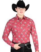 El General - Men's Red Western Shirt with Rodeo Cowboy Print 44306