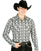 El General - Men's Green Southwestern Shirt with Tribal-Inspired Design 44308
