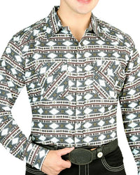 El General - Men's Green Southwestern Shirt with Tribal-Inspired Design 44308