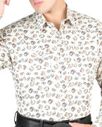 El General - Men's Beige Western Shirt with Horseshoe Print 44311
