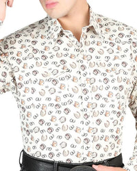 El General - Men's Beige Western Shirt with Horseshoe Print 44311
