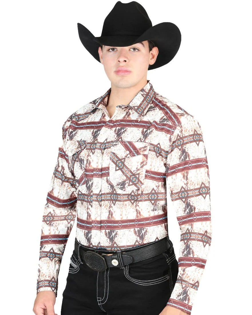 El General - Men's Brown Western Shirt with Rustic Patterns  44312