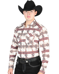 El General - Men's Brown Western Shirt with Rustic Patterns  44312