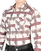 El General - Men's Brown Western Shirt with Rustic Patterns  44312