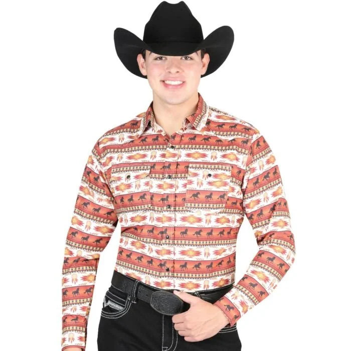 El General - Men's Brick Western Shirt with Horse and Desert Print 44315