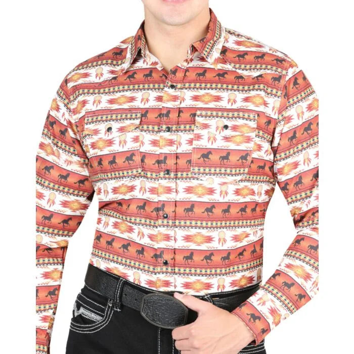 El General - Men's Brick Western Shirt with Horse and Desert Print 44315