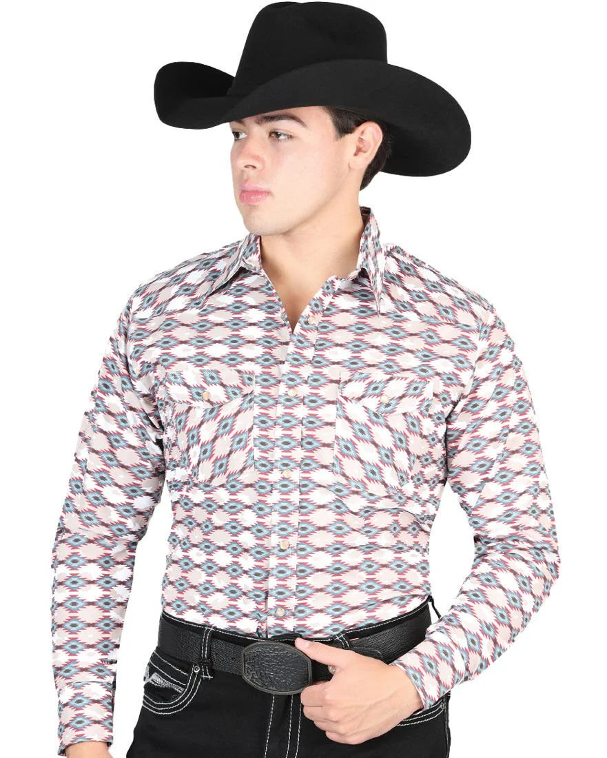 El General - Men's Khaki Western Shirt with Diamond Patterns 44317