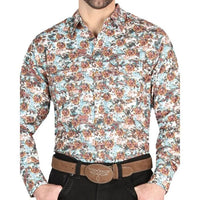 El General - Men's Brown Western Shirt with Distressed Floral Print 44330