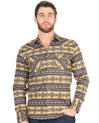 El General - Men's Yellow Tribal Geometric Western Shirt  4394
