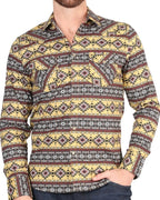 El General - Men's Yellow Tribal Geometric Western Shirt  4394
