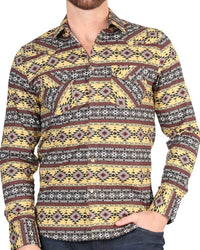 El General - Men's Yellow Tribal Geometric Western Shirt  4394