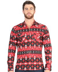 El General - Men's Red Tribal Geometric Western Shirt  44396